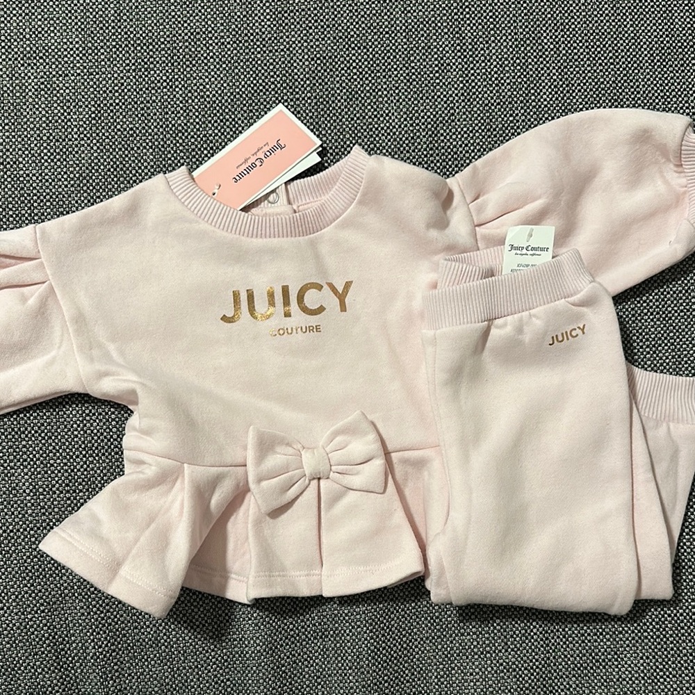 Juicy Couture Light Pink Peplum Sweatshirt & Jogger Set with Gold Logo